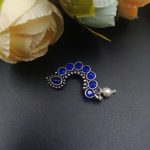 Bulk 80 Traditional Oxidised Silver Plated Marathi Nath Press Nosepin - "Blue"