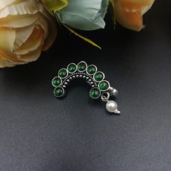 Exquisite Stone Work Oxidised Silver Plated Maharashtrian Nath Press Nosepin