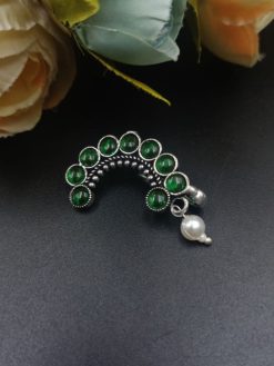 Exquisite Stone Work Oxidised Silver Plated Maharashtrian Nath Press Nosepin