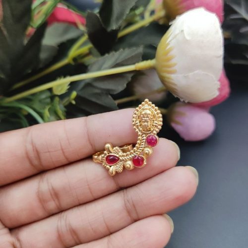 Marathi Style Durga Golden Polish Nosepin For Girls - Image 9