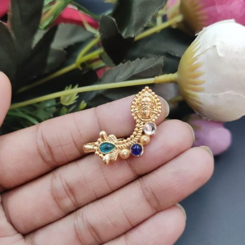 Marathi Style Durga Golden Polish Nosepin For Girls - Image 12