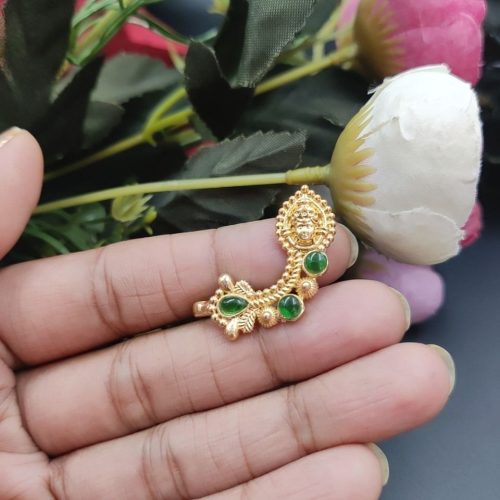 Marathi Style Durga Golden Polish Nosepin For Girls - Image 5