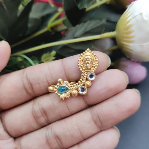 Marathi Style Durga Golden Polish Nosepin For Girls - Image 4