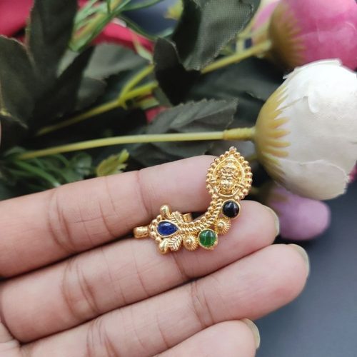 Marathi Style Durga Golden Polish Nosepin For Girls - Image 3