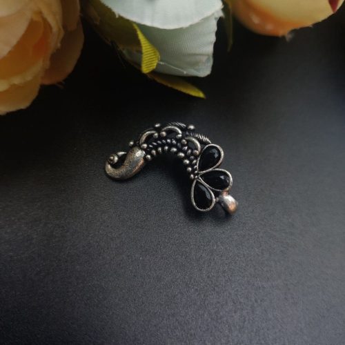 Oxidised Silver Plated Marathi Peacock Nath Press Nosepin - Image 5