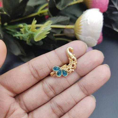 Marathi Style Golden Polish Peacock Nosepin For Girls