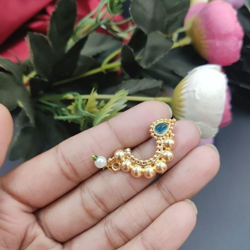 Marathi Style Golden Polish Nosepin For Girls - Image 4