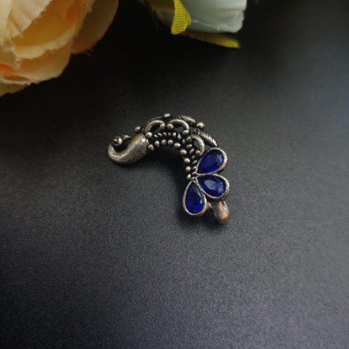 Oxidised Silver Plated Marathi Peacock Nath Press Nosepin - Image 8