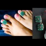 Oxidised Stone Work Square Shape Toe Rings for a Minimalist Look - "Green"