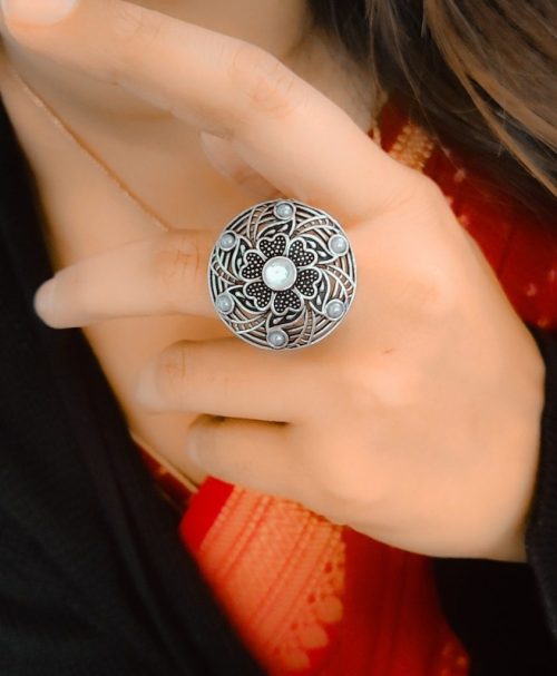 Round Shape Design Oxidised Silver Rings for Party Events - Image 2