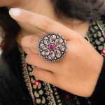 Peacock Style Oxidised Round Shape Adjustable Ring