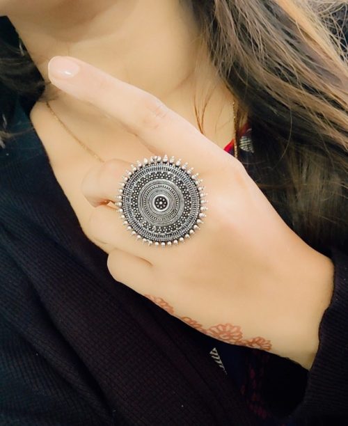 Round Design Oxidised Plain Silver Rings for Party Events
