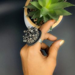 Handmade Oxidised Rings | Antique Black Polish Adjustable Ring for Girls