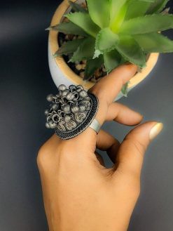 Handmade Oxidised Rings | Antique Black Polish Adjustable Ring for Girls