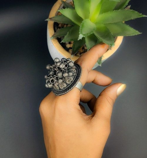 Handmade Oxidised Rings | Antique Black Polish Adjustable Ring for Girls