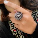 Floral Oxidised Silver Rings for Special Events - "White"