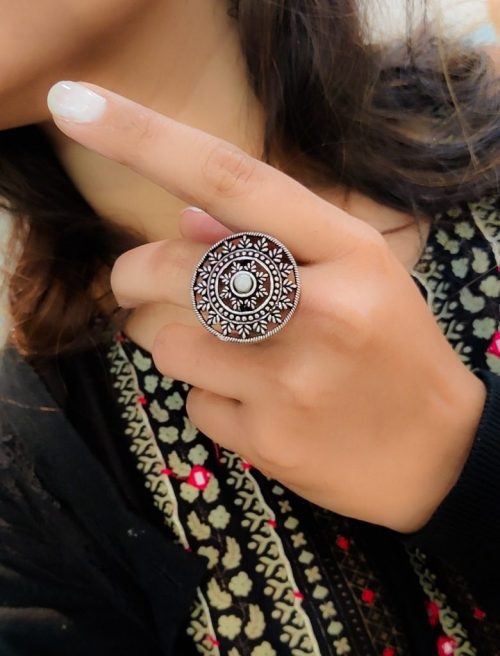 Floral Oxidised Silver Rings for Special Events - Image 2