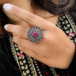 Floral Oxidised Silver Rings for Special Events