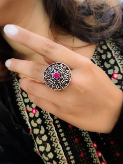 Floral Oxidised Silver Rings for Special Events