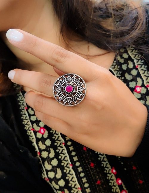 Floral Oxidised Silver Rings for Special Events
