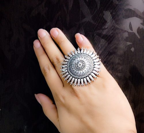 Oxidised Designer Adjusable Rings For Girls