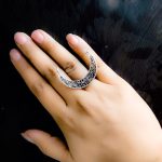 Floral Design Moon Shape Oxidised Silver Plated Rings