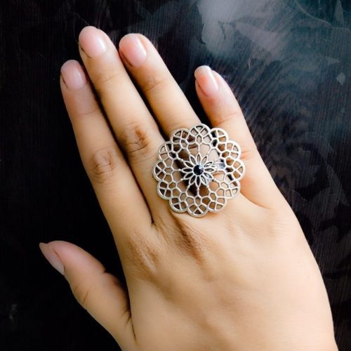 Oxidised Peacock Design Meenakari Rings For Girls - Image 2