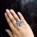 Exquisite Round Shape Oxidised Silver Rings with Flower Charm