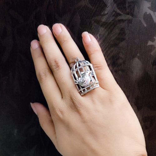 Bird Cage German Silver Oxidised Adjustable Rings
