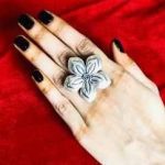 Designer Flower Style Oxidised German Silver Rings