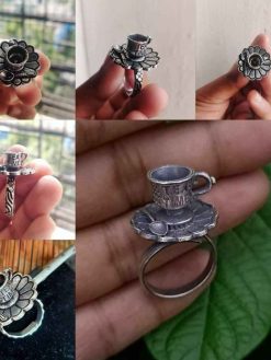 Oxidised Tea Time Designer Rings For Girls