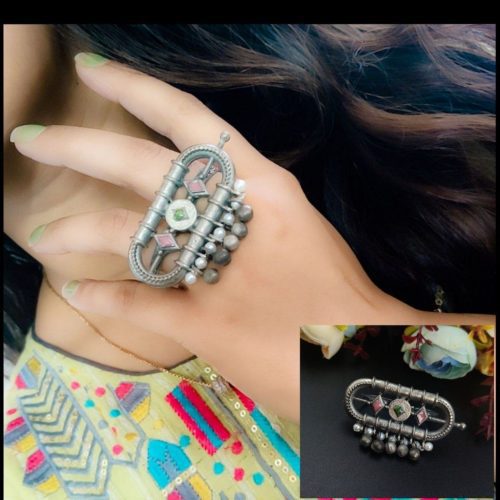Vintage oxidised silver rings with antique charm