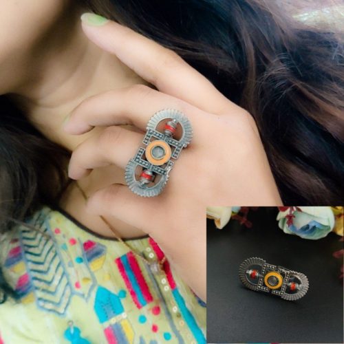 Meenakari Oxidised German Silver Free Size Ring