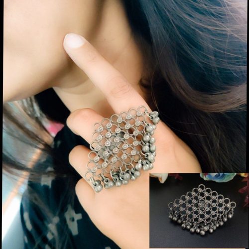 Vintage oxidised silver rings with antique charm