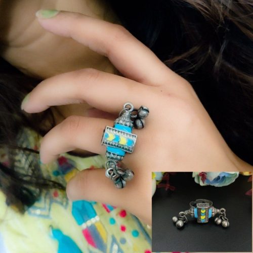 Handcrafted oxidised silver rings with intricate designs
