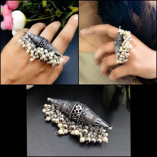 Traditional Silver Plated Rings | Best Oxidised Free-size Ring For Girls