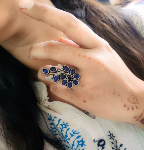 Nature's Inspiration: Oxidised Silver Plated Rings with Floral Motifs - Image 7