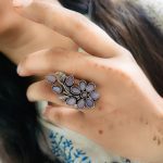 Nature's Inspiration: Oxidised Silver Plated Rings with Floral Motifs - "Baby Pink"