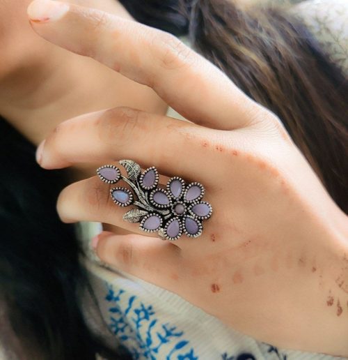 Nature's Inspiration: Oxidised Silver Plated Rings with Floral Motifs - Image 6