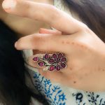 Nature's Inspiration: Oxidised Silver Plated Rings with Floral Motifs - "Pink"