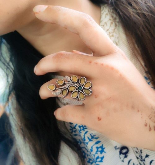Nature's Inspiration: Oxidised Silver Plated Rings with Floral Motifs - Image 2