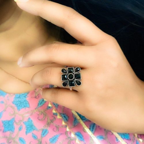 Bohemian Oxidised Silver Plated Square Rings for Free-Spirited Souls - Image 4