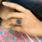 Sleek and Chic: Contemporary Oxidised Silver Plated Rings for Modern Style - "Pink"