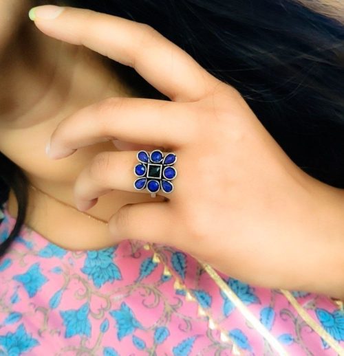 Bohemian Oxidised Silver Plated Square Rings for Free-Spirited Souls - Image 2