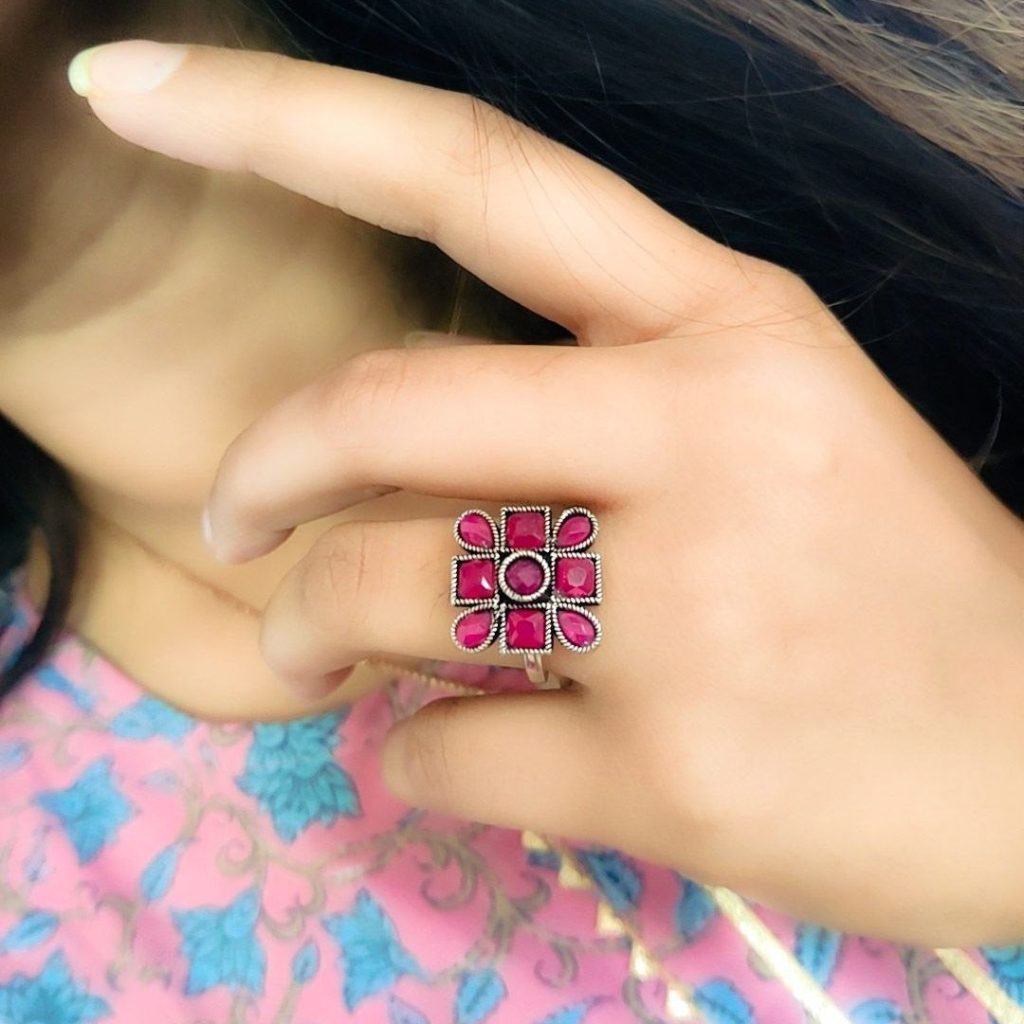 Bohemian Oxidised Silver Plated Square Rings for Free-Spirited Souls