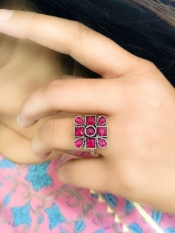 Bohemian Oxidised Silver Plated Square Rings for Free-Spirited Souls