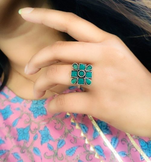 Bohemian Oxidised Silver Plated Square Rings for Free-Spirited Souls - Image 3