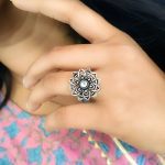 Sleek and Chic: Contemporary Oxidised Silver Plated Rings for Modern Style - "White"