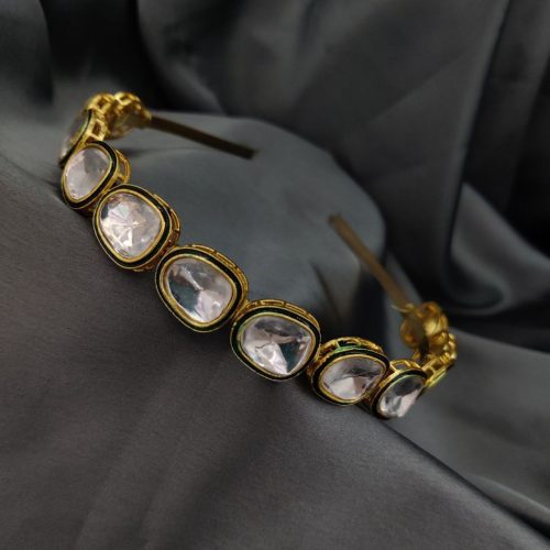 Gold Plated Meenakari Kundan Work Hair Bands For Girls