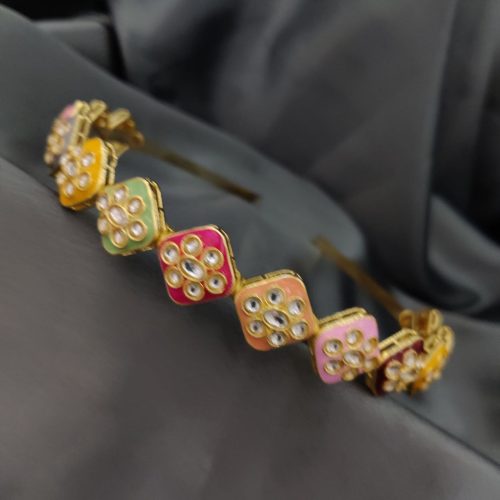 Gold Plated Meenakari Hair Bands For Girls